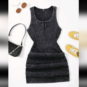 3/$20 Grey Mineral Wash Mini Dress